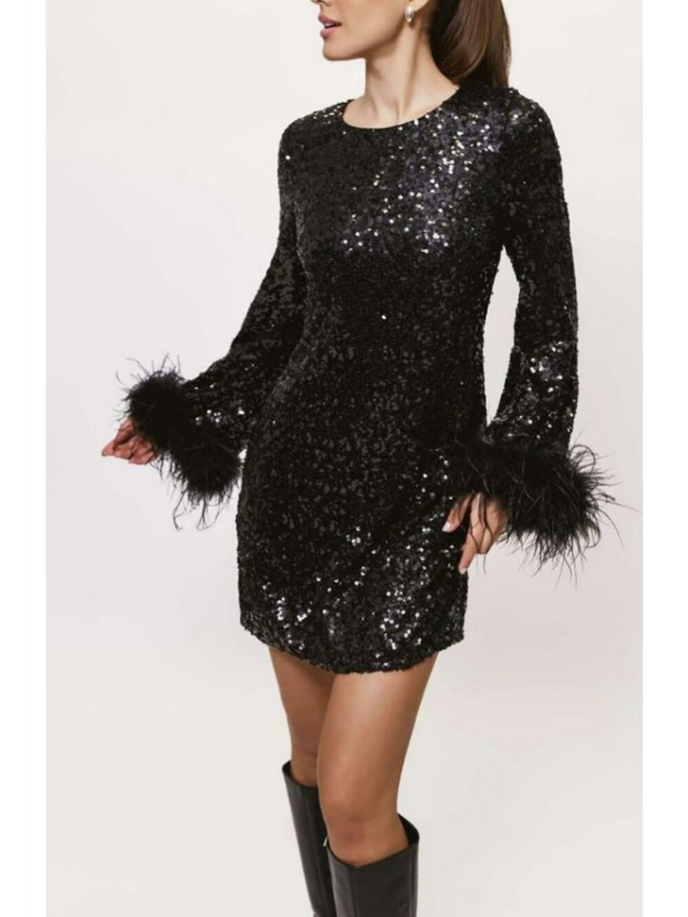 Anthropologie Hutch Sequin Feather Cuff Shift Mini Dress Medium New